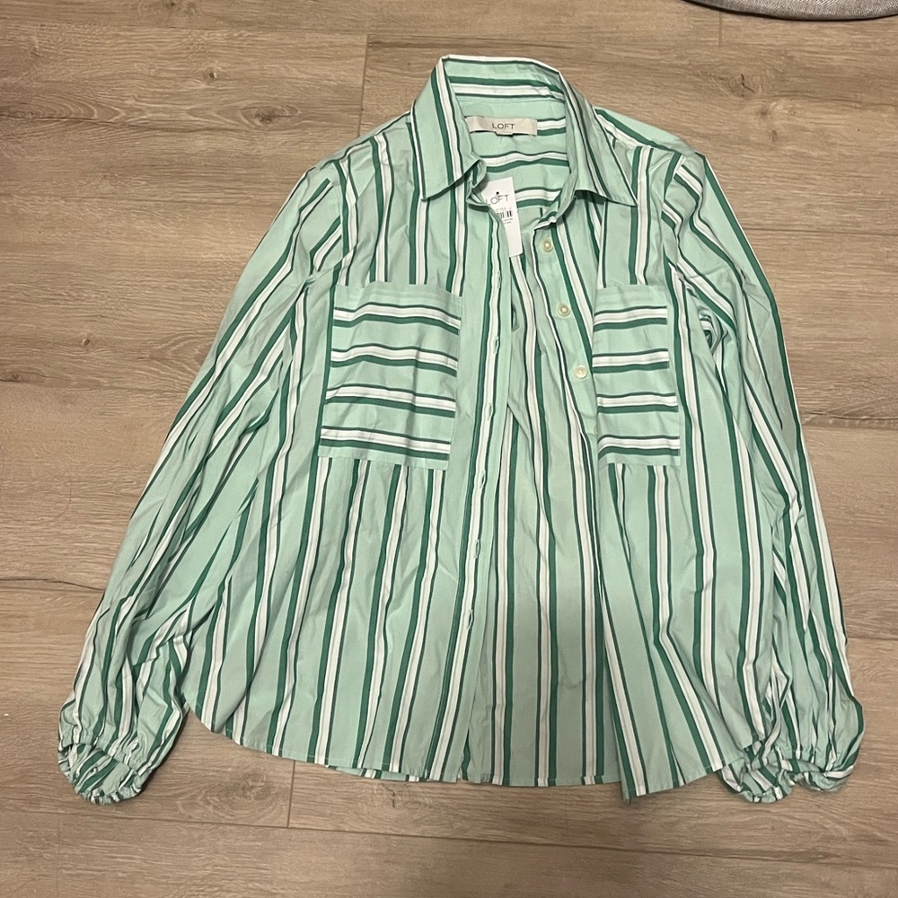 LOFT Mint and White Striped Shirt